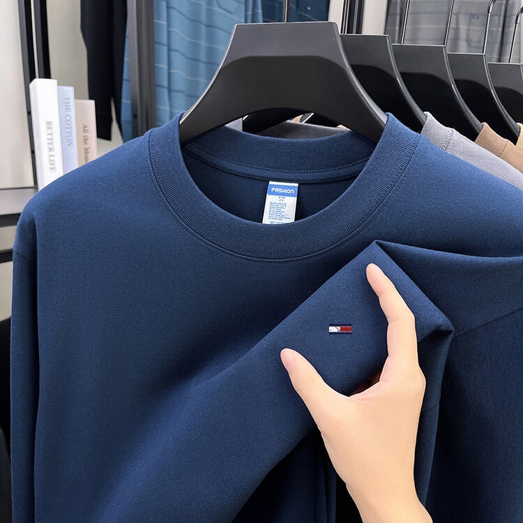 American Tommy Pure Cotton Long-Sleeved T-Shirt Men's Round Neck Pure Color Spring & Fall Sweatshirt Fashionable Casual Top Youth Bottoming Shirt American Tommy Pure Cotton Long-Sleeved T-Shirt Men's Round Neck Pure Color Spring & Fall Sweatshirt Fashionable Casual Top Youth Bottoming Shirt