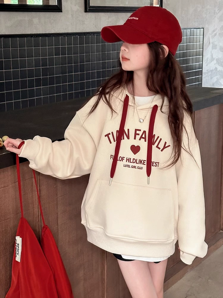 Девушка с флисом с капюшоном свитера осень и зима 2024 новая девушка мода иностранная детская весенняя и осенняя блузка