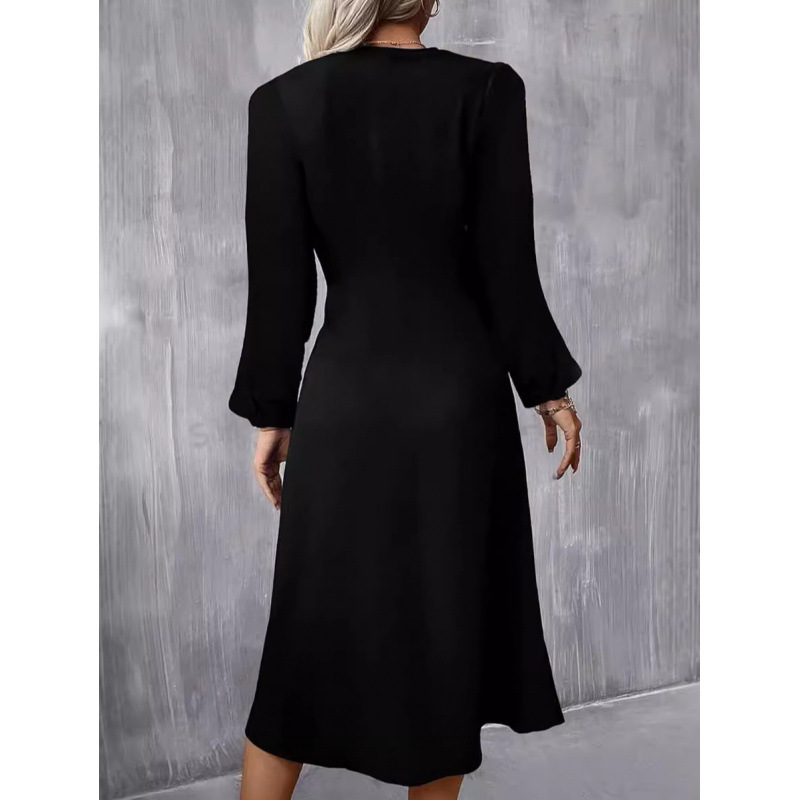 2024 New European American Round Neck Pullover Fashion Long Sleeve Slim Fit Slit Dress For Autumn And Winter_ecoleips.com