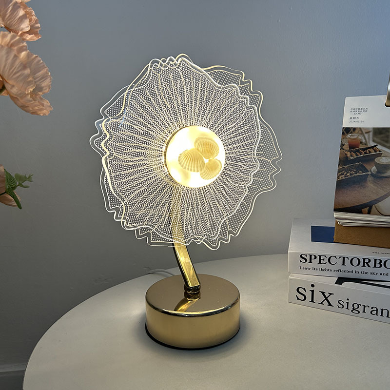 Nuevos productos transfronterizos flores de corona acrílico lámpara de mesa metálica dormitorio cabecera lámpara decorativa de atmósfera creativa lámpara reemplazable