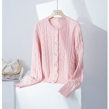 2025濮院秋冬拉F劳伦同款复古绞花圆领女外套100绵羊毛针织开衫