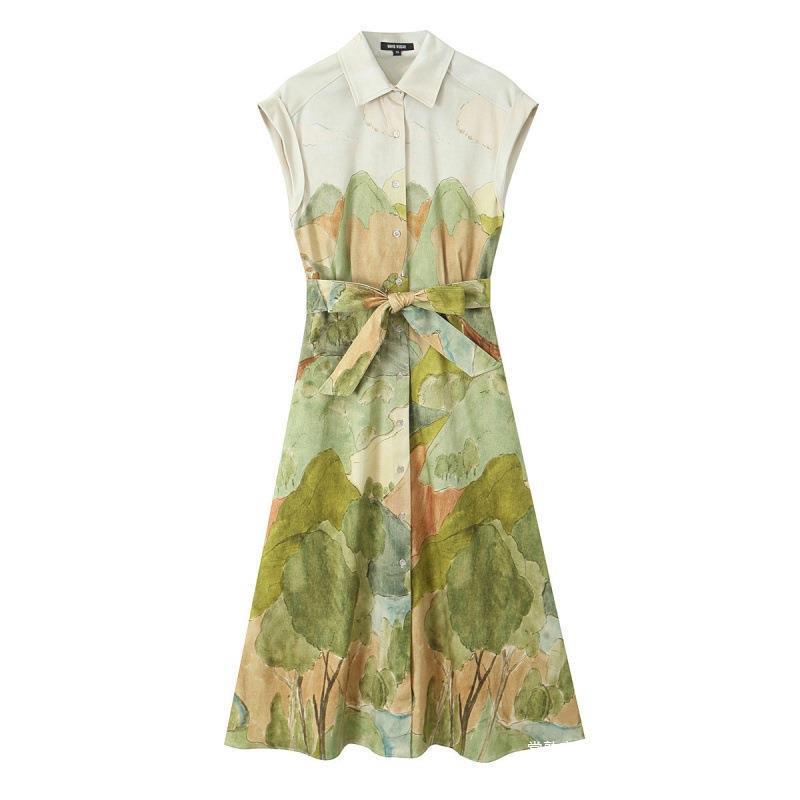 Cross-Border Export Wholesale European and American Style Women's Clothing French Printed Shirt Lace-Up Dress 2183043   3