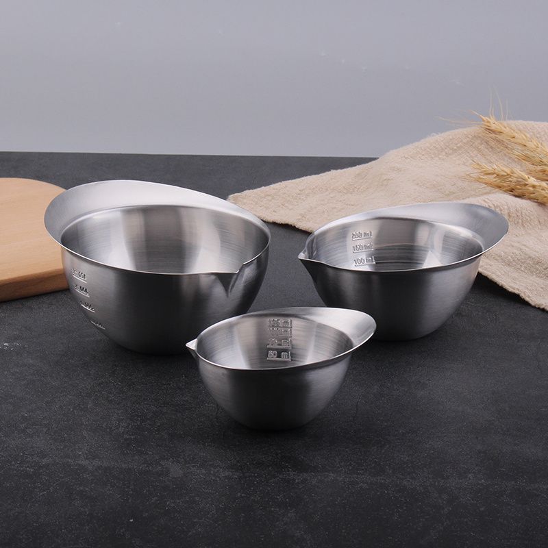 COOKONE18 / 10 acero inoxidable grueso boca hornear tazón de medición con escala de batida de huevos tazón de mezcla