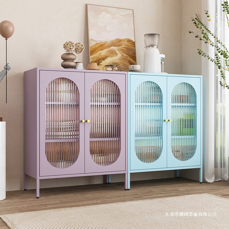 Cream Style Iron Sideboard Cabinet for Home Living Room Tea Cabinet Simple Wine Cabinet Multi-Functional Kitchen Cabinet Storage Cabinet