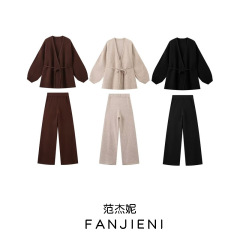 ZR外国貿易卸売り欧米風女装新型ファッションシンプルなストラップニットカーディガンセーターのカジュアルパンツセット