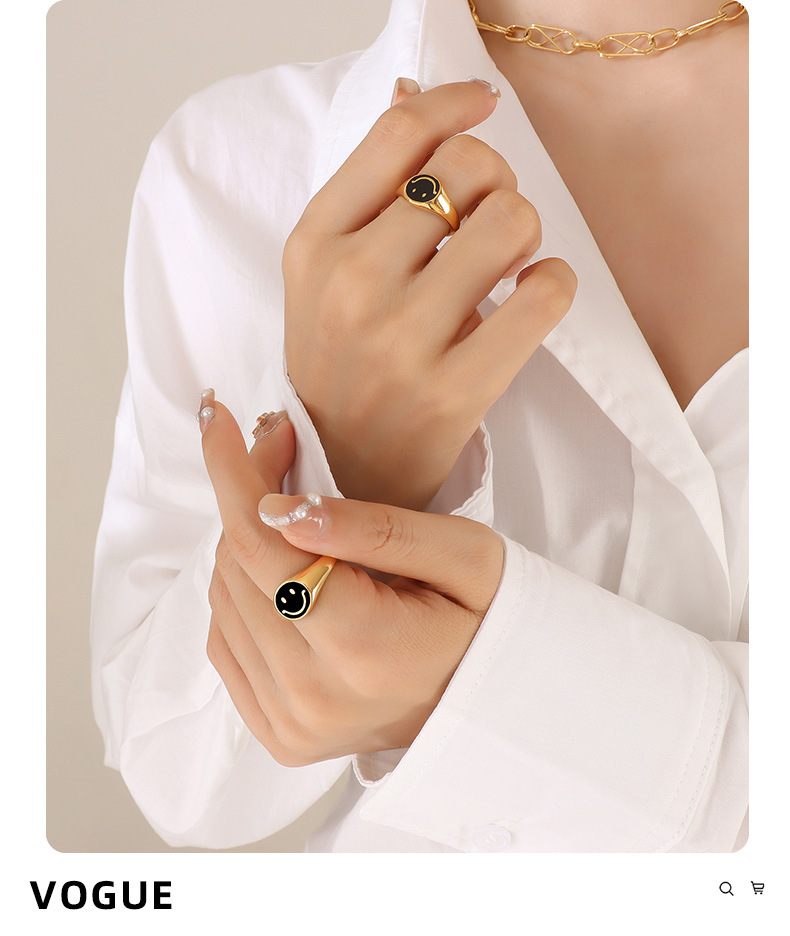 Fashion Smiley Face Titanium Steel Plating Metal Rings 1 Piece