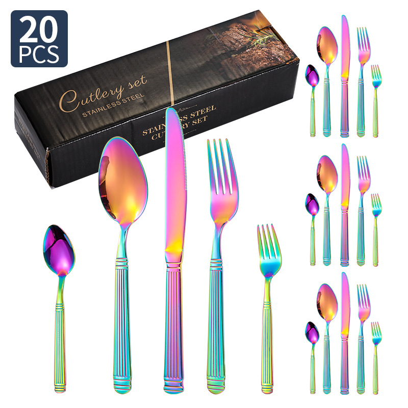 Columna romana vajilla de acero inoxidable cuchillo, tenedor y cuchara juego de 24 piezas hotel restaurante bistec cuchillo, tenedor y cuchara vajilla occidental cuchillo y tenedor