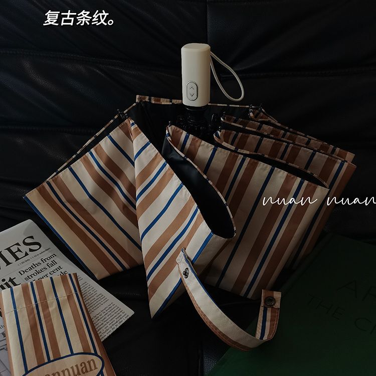 American-style Retro Striped High-value Umbrella Women's Folding Sunny and Rainy Dual-purpose Sunscreen UV Anti-wind Sun Umbrella Ins American-style Retro Striped High-value Umbrella Women's Folding Sunny and Rainy Dual-purpose Sunscreen UV Anti-wind Sun Umbrella Ins