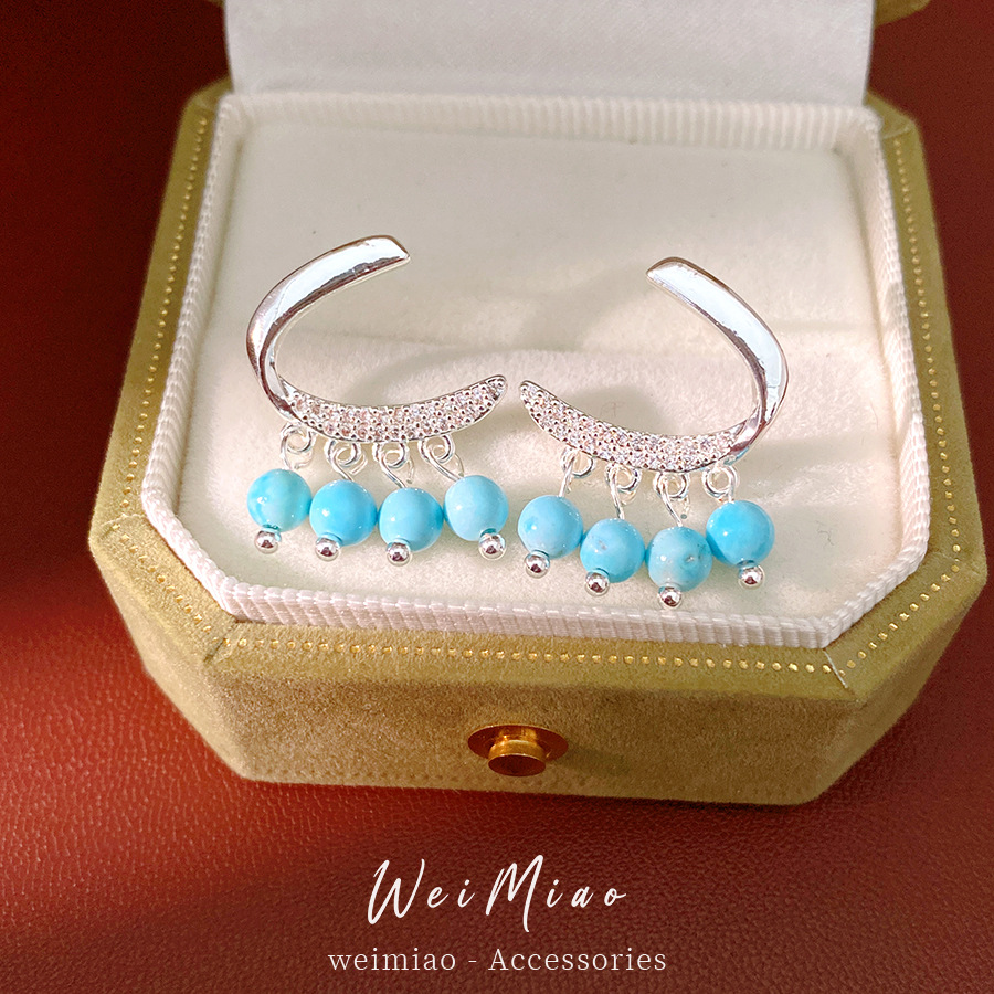 Agujas de plata zircon piedra aretes redondos estilo nacional personalidad temperamento simple pendientes ligero lujo alta sensación de aretes al por mayor