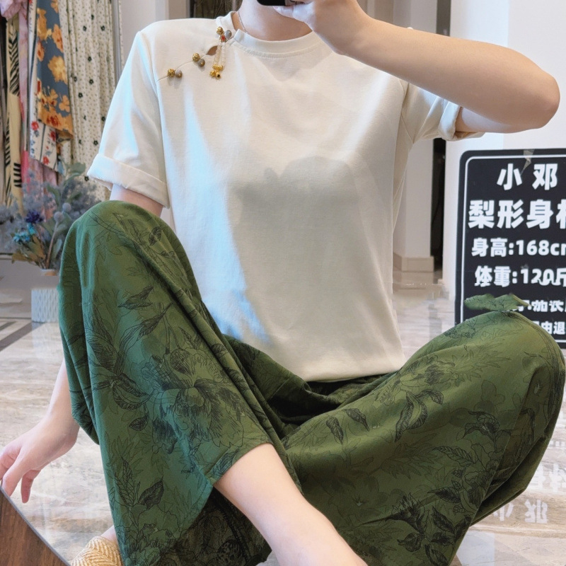 전국 스타일 유행 면 실크 파자마 바지 여성 여름 가을 면 실크 인공 면 얇은 넓은 다리 바지 외부 착용 가구 느슨한 에어컨 바지