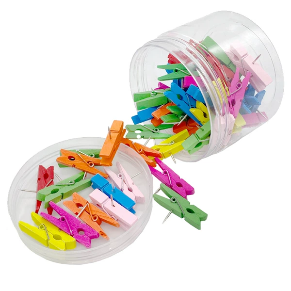 Colored thumbtack clips in box of 50 pieces