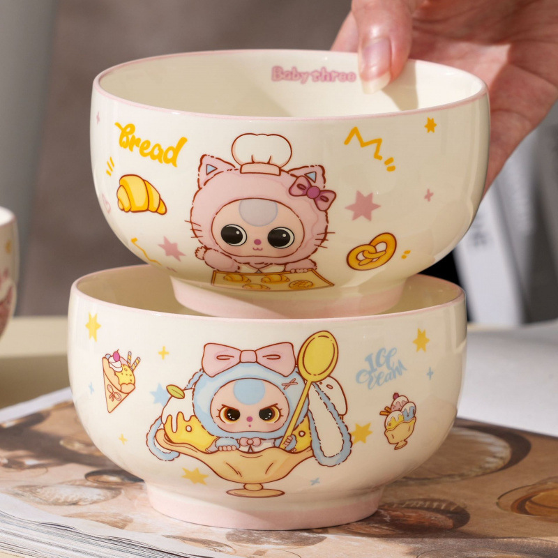 Niño transfronterizo de tres años de edad auténtico autorizado set de cubiertos de cerámica lindo patrón de dibujos animados tazón de arroz caja de regalo casera tazón de porcelana