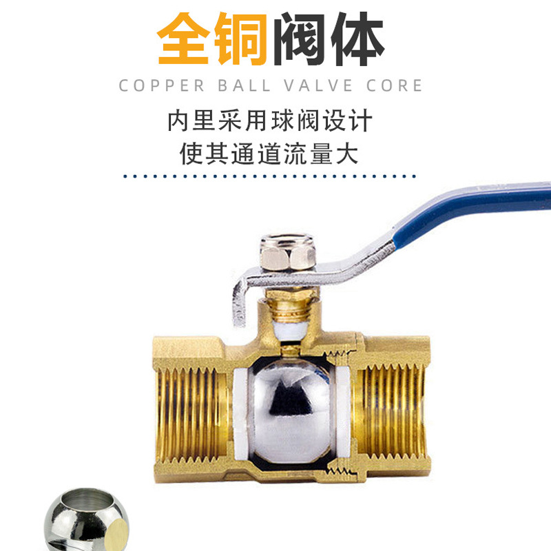 Thickened brass ball valve inner wire iron ball full copper valve gas water pipe switch 4 minutes 6 minutes 1 inch wholesale