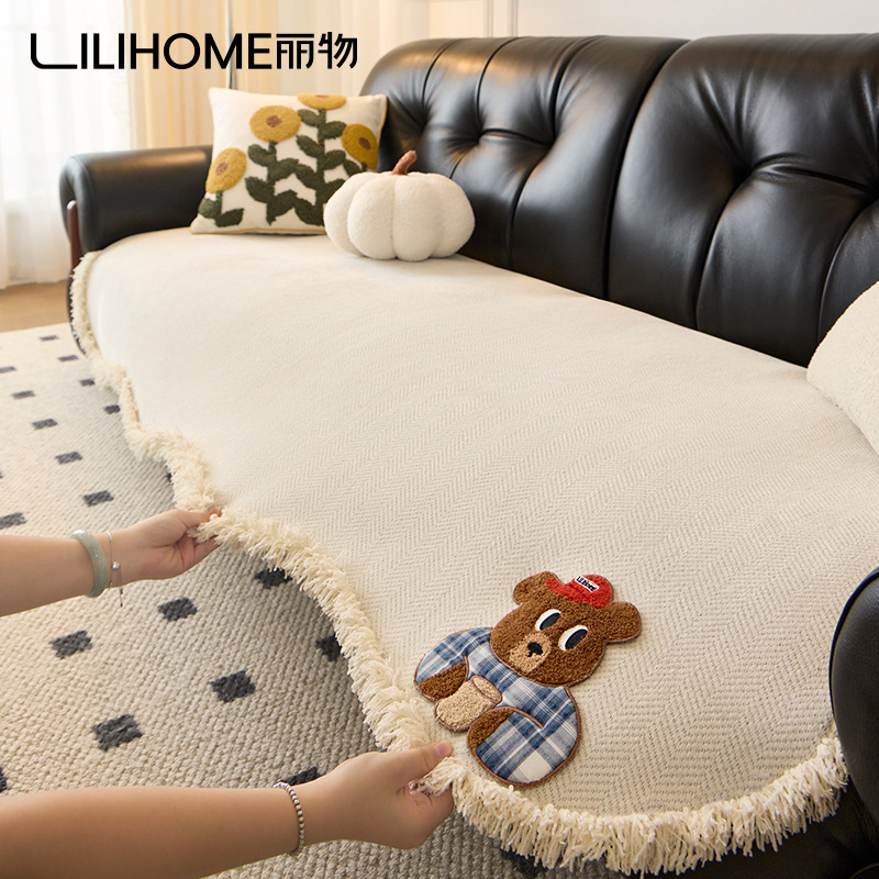 2025 New Cream Style One-Piece Chenille Four-Season Universal Anti-Slip Cute High-End Sofa Cushion Cover