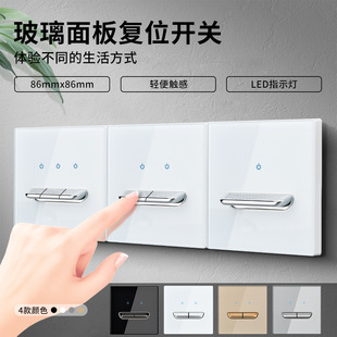 International Electrician Glass Toggle White with Indicator Light Led Large Panel Plug-In One-Open 5 Five-Hole Switch Power-Off Plug