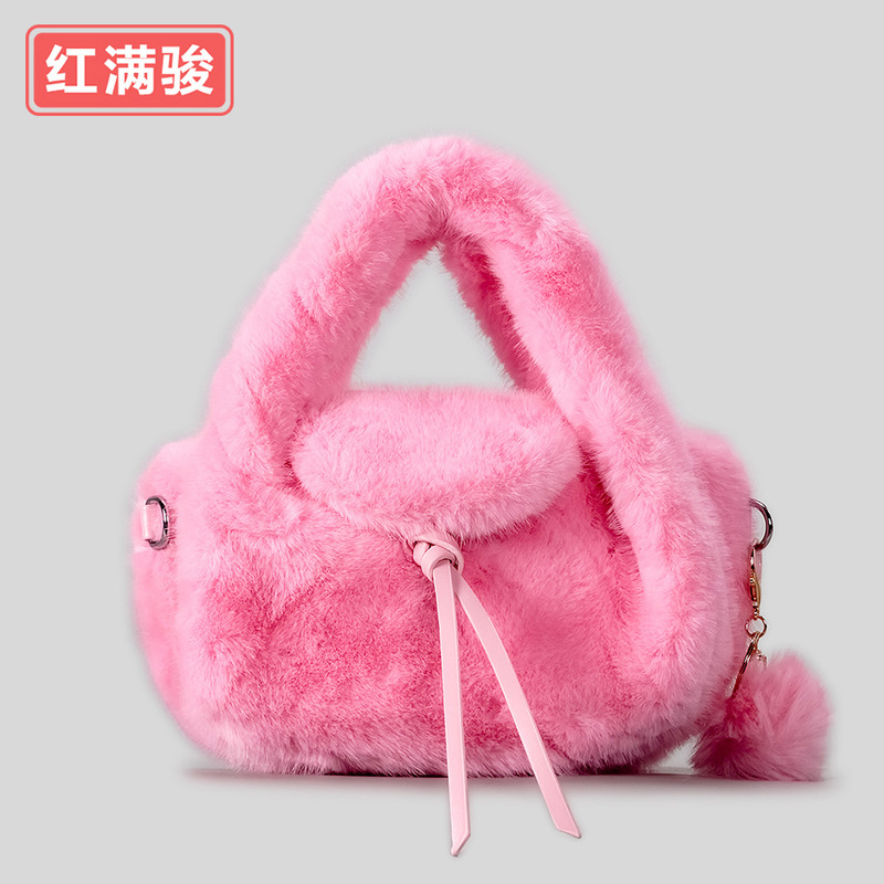 可爱毛球单肩斜挎包毛绒手提包秋冬新款人造皮草小号毛毛包女|undefined