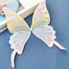 Colorful organza embroidery gradient color butterfly three-dimensional adhesive back children's decoration hairpin DIY decorative accessories