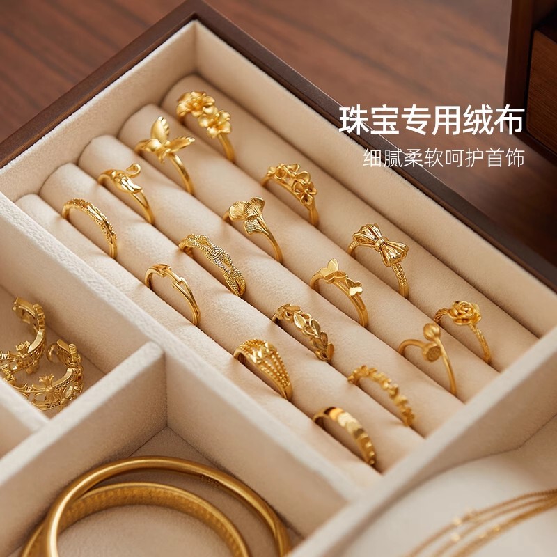 無垢材の木製ジュエリーボックス収納ボックスハイエンドの絶妙な大容量多層イヤリングネックレスジュエリー抗酸化ボックス|undefined