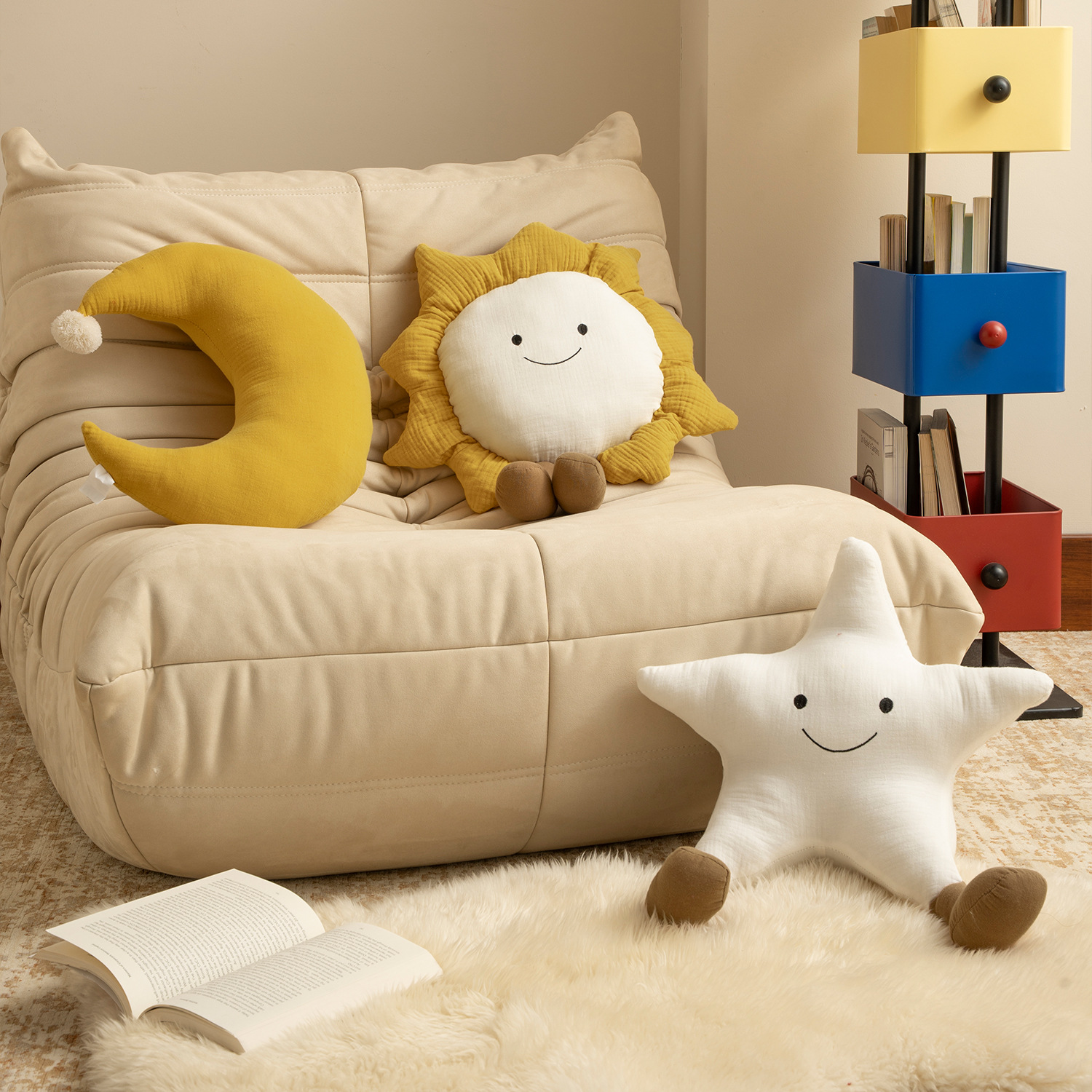 Cross-Border Nordic Style Stars Sun Moon Pillow Sofa Cushion Decorative Plush Cute Children's Comfort Doll