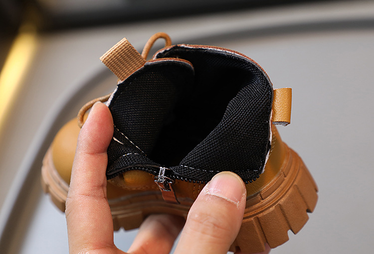 Chaussures Martin pour enfants, nouvelle collection printemps et automne pour bébés garçons, haut en cuir, fermeture éclair latérale courte, petites bottes jaunes pour filles_voghion.com