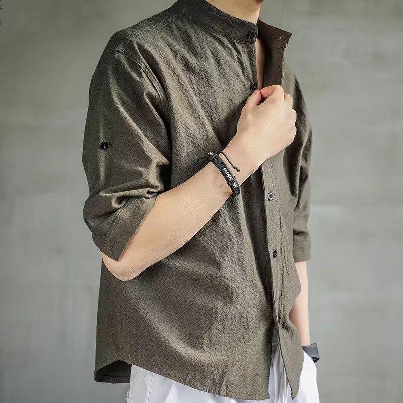 Japanese retro solid color spring shirt