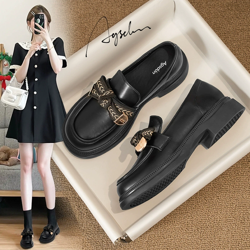 Женские лоферы Augu Shiden на толстой подошве, новинка осени-зимы 2025, в стиле ретро, без застежек, с бантом, весенне-осенние кожаные туфли