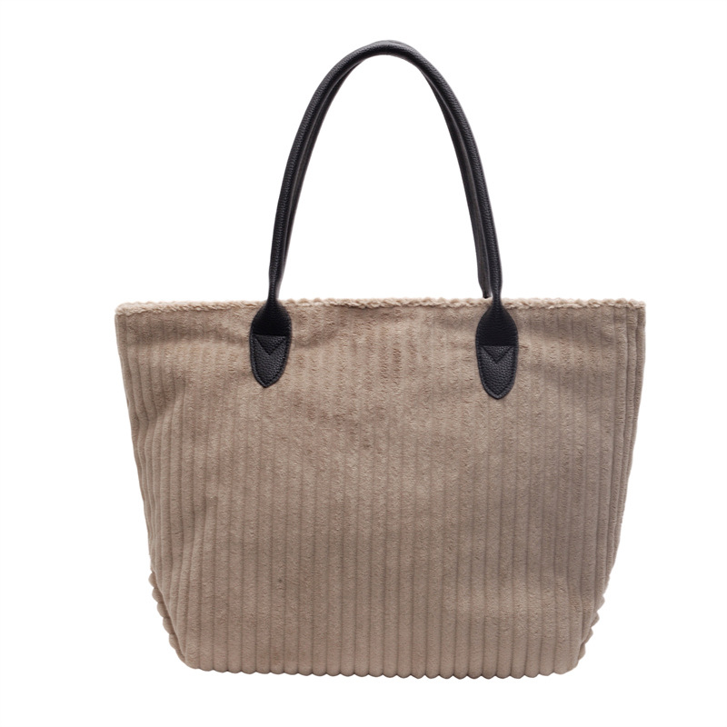 Bolso de terciopelo a rayas de gran capacidad para mujer 2024 otoño e invierno nuevo bolso de compras de un solo hombro de todo fósforo bolso de viaje de clase de todo fósforo