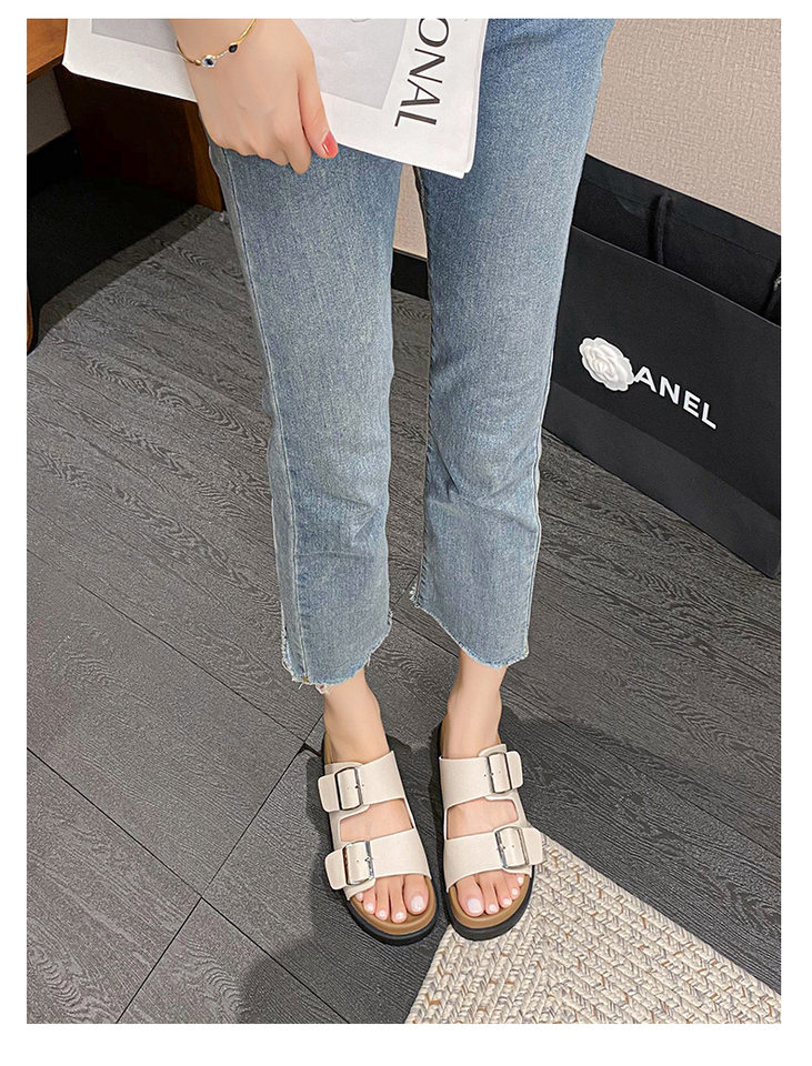 Dép sandal nữ quai ngang khóa đôi đế dày phong cách retro, mang ngoài trời — Màu Kaki, Màu trắng sữa, Màu đen chi tiết 28