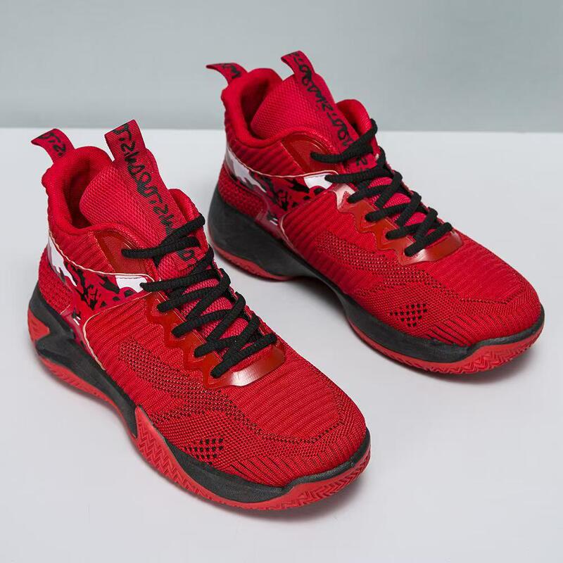Cross-Border Basketball Shoes 2025 Spring and Autumn Models Breathable Fly-Knit Lace-Up Thick-Soled Sports Shoes Outdoor Casual Running Shoes for Men