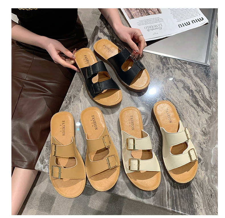 Echt leer Oxford-slippers met zachte zolen Dames zomer bovenkleding 2023 nieuwe all-match strandsandalen met riemgesp_voghion.com