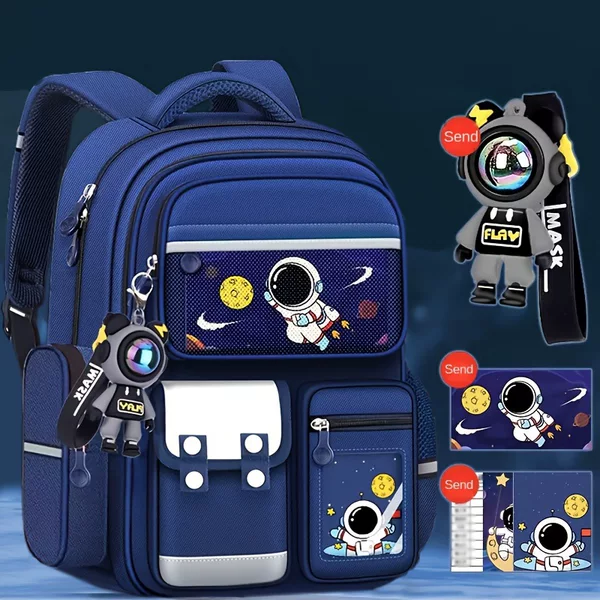 New Astronaut Children's Schoolbag for Boys in Grades One to Six, Lightweight Schoolbag with Spine Protection