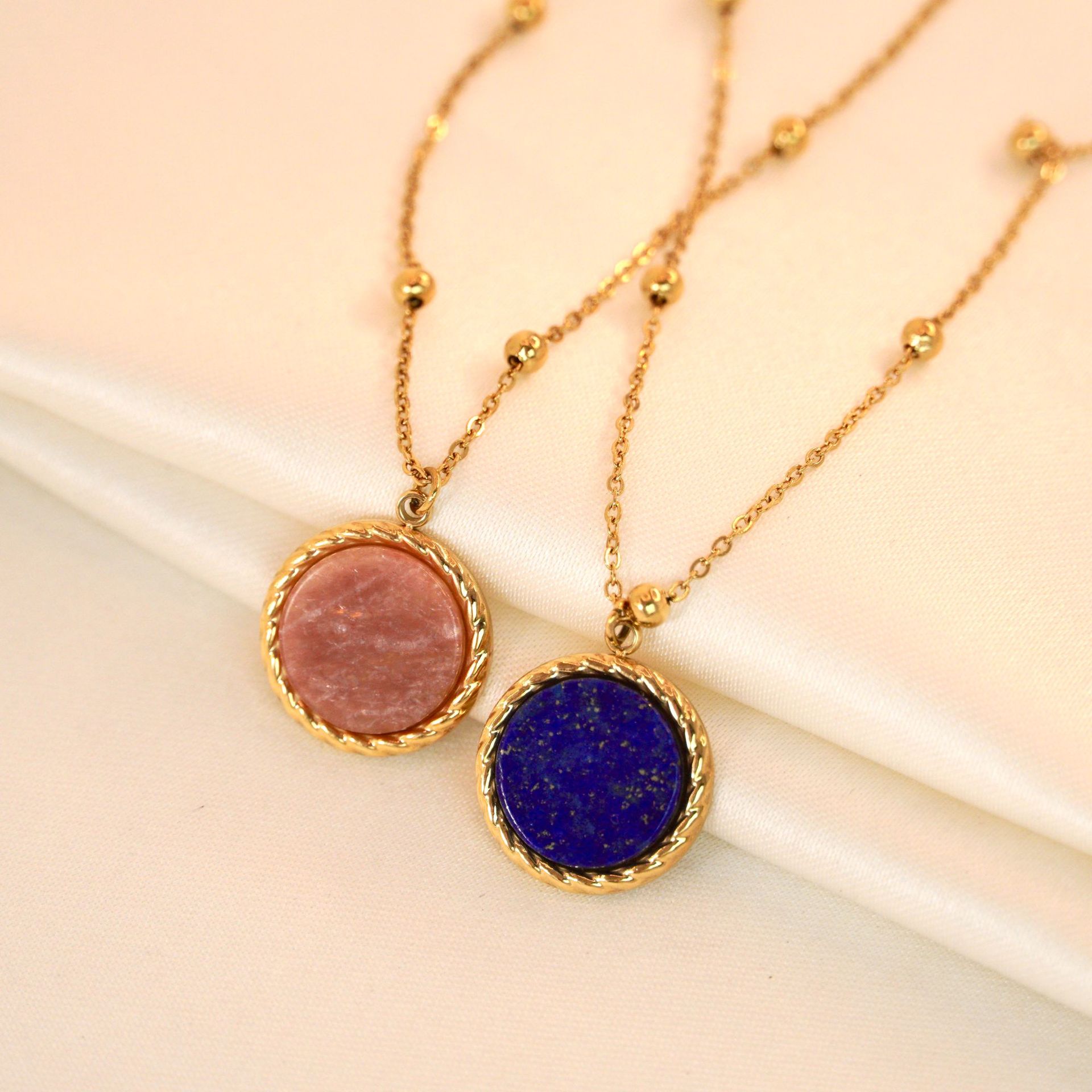 Casual Occasion Simple Style Geometric Natural Stone Titanium Steel Pendant Necklace In Bulk