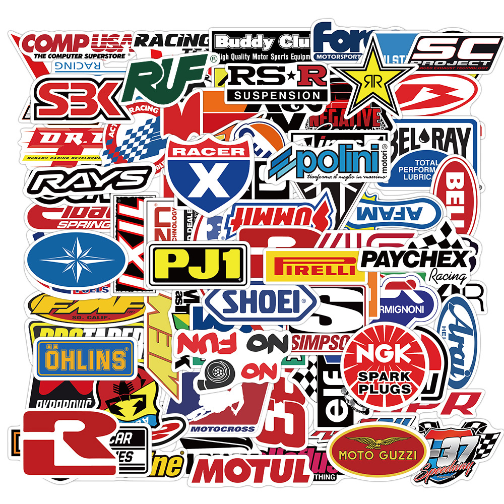 100张Racing car赛车标志涂鸦贴纸手机滑板行李箱防水不留胶贴画