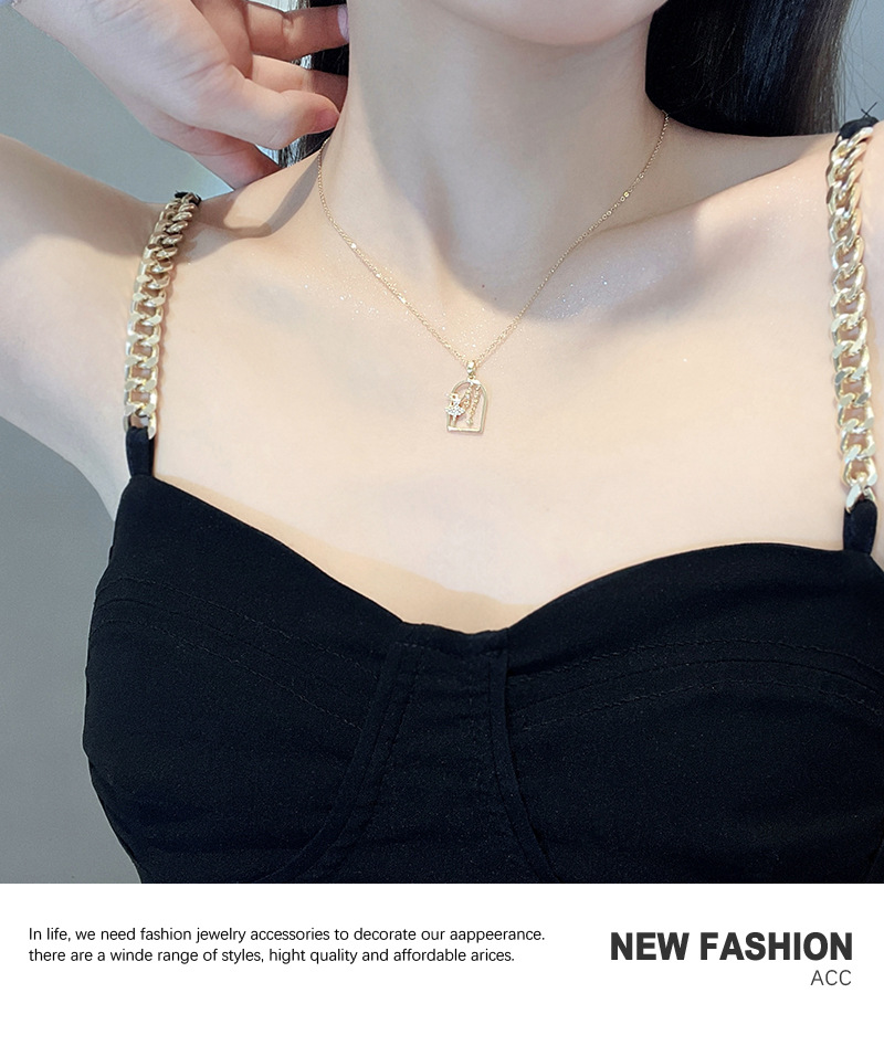 Geometric Ballet Girl Titanium Steel Zircon Pendant Necklace Wholesale Jewelry Nihaojewelry display picture 3