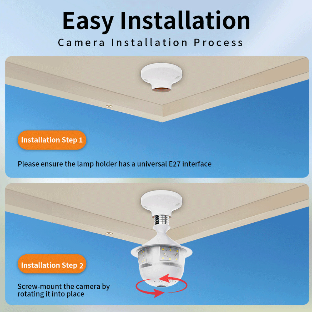 V380 cámara de lámpara doméstica E27 iluminación inalámbrica WiFi panorama ojo de pez monitor 360 grados