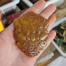 仿古做旧岫玉仿古兽玉牌挂件老岫玉包浆古玩狮子牌挂饰玉牌把件
