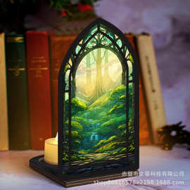 跨境新品Book Nook幻绿色奇境木质书立摆件装饰爱书人士礼物