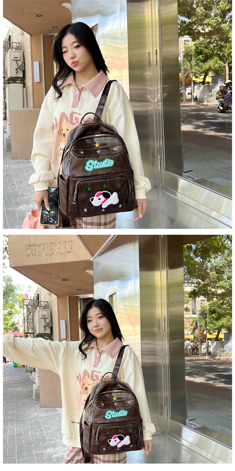 Neue Damentasche mit auffälligem Star American Retro-Rucksack, süßer Hund, nostalgische Schultasche, Schüler-Klassentasche_voghion.com