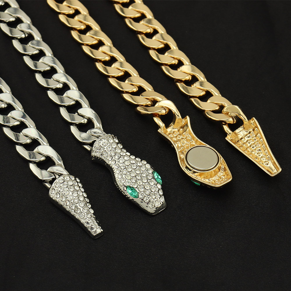 55g Weight Rhinestones Inlay Material Bracelets, Necklace Classification Street Occasion Alloy, Iron Material Snake Pattern Unisex Gender Hip-Hop, Punk Style Hip-Hop Punk Snake Alloy Iron Rhinestones Unisex Bracelets Necklace 6