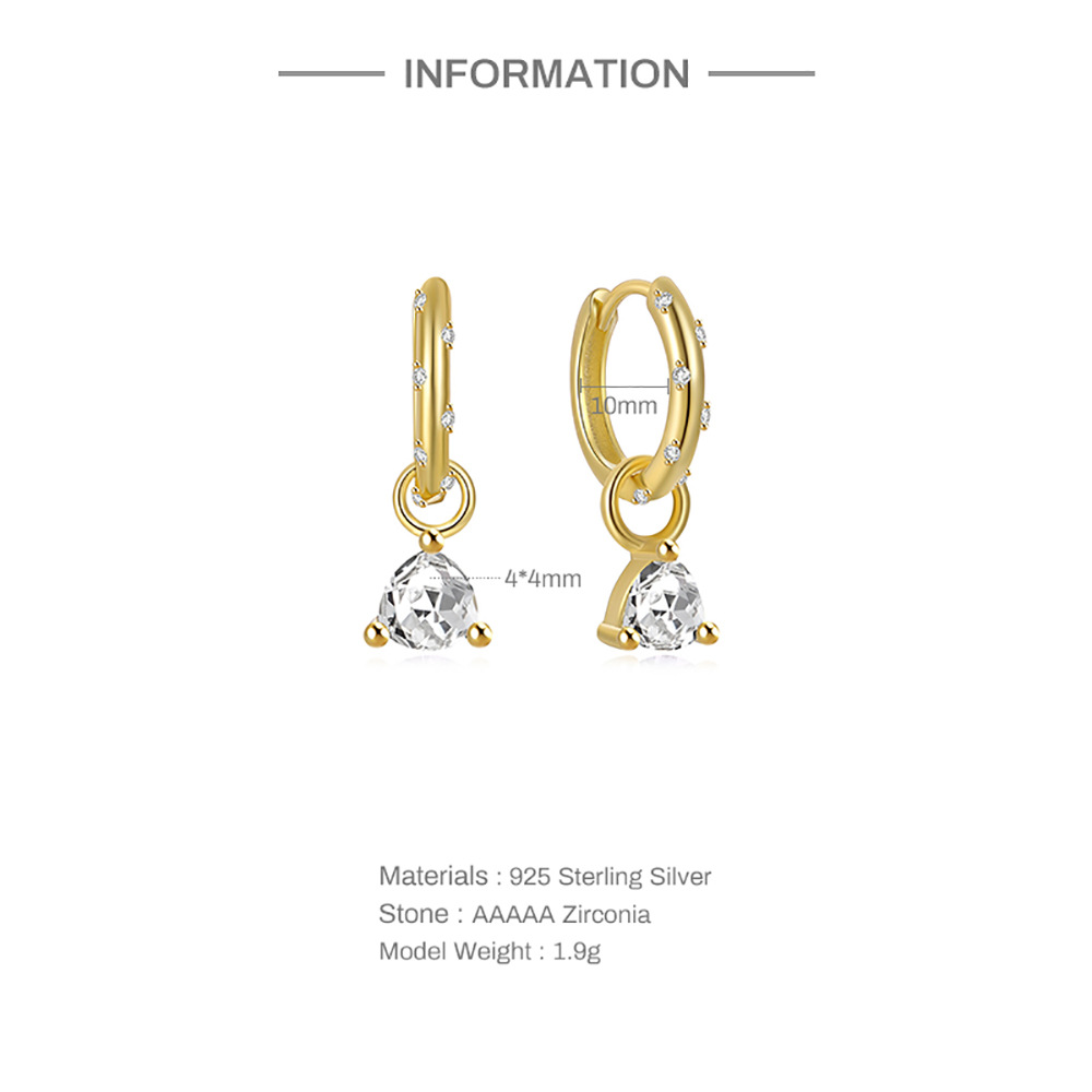 5g Weight 1 Pair 925 Sterling Silver Zircon Triangle Drop Earrings