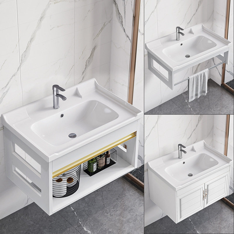 Montado en la pared balcón lavabo gabinete combinación pared-montado lavabo hogar pequeño apartamento baño colgante gabinete superficie placa cerámica