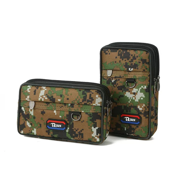 Manufacturer's In-Stock Men's Canvas Waist Bag with Flat Zipper, Camouflage Design, Belt-Wearable, Enlarged Phone Pouch, Miscellaneous Item Bag, Horizontal and Vertical Versions