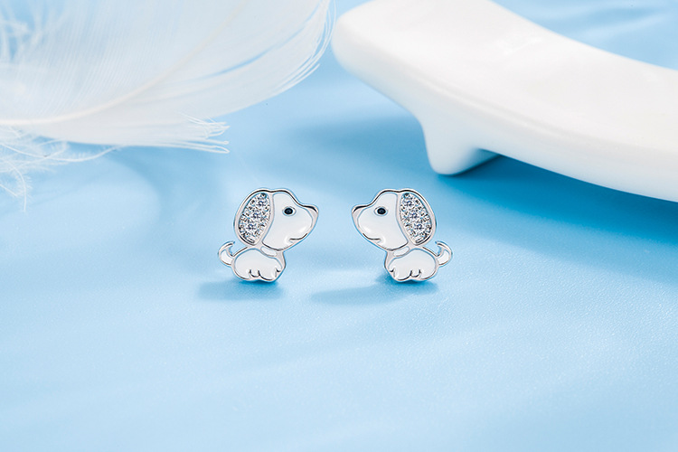 1 Paire Mignon Chien Le Cuivre Incruster Zircon Boucles D'oreilles display picture 1