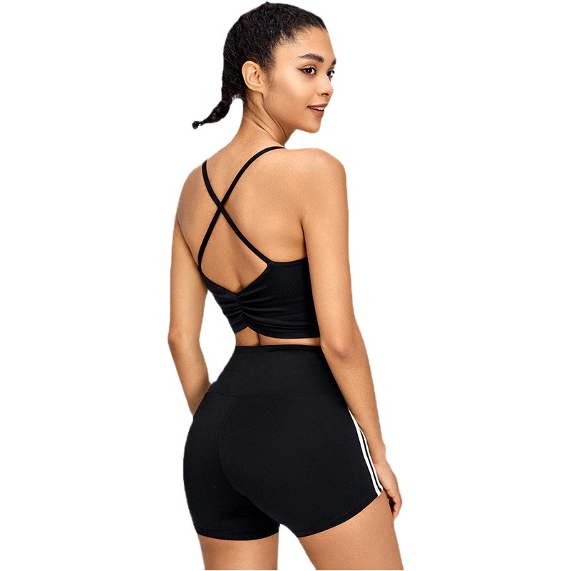 Nuevo traje de fitness ropa de Yoga de las mujeres arco espalda ropa interior deportiva cintura alta cadera levantamiento yoga pantalones cortos de dos piezas conjunto