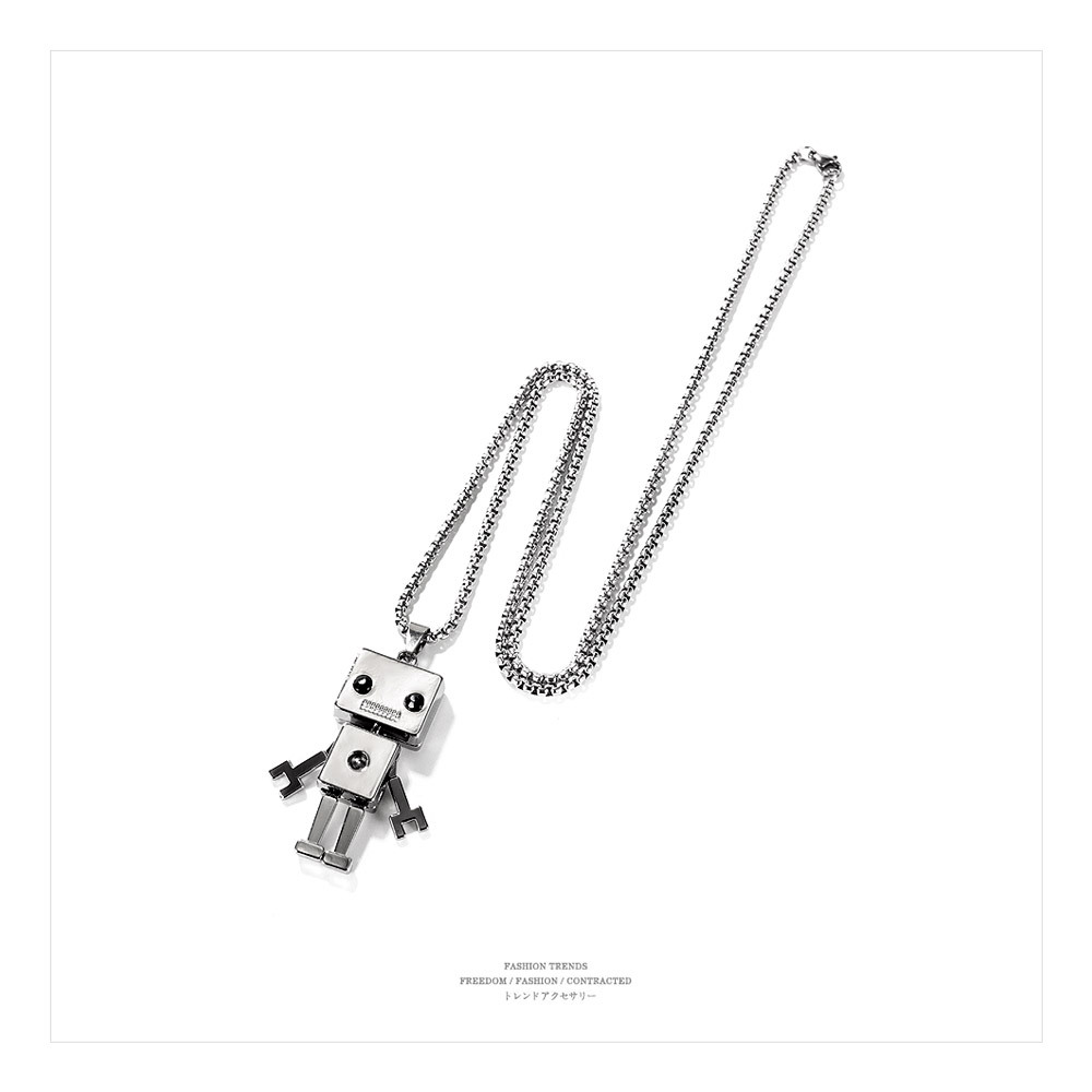 Simple Square Robot Titanium Steel Necklace display picture 9