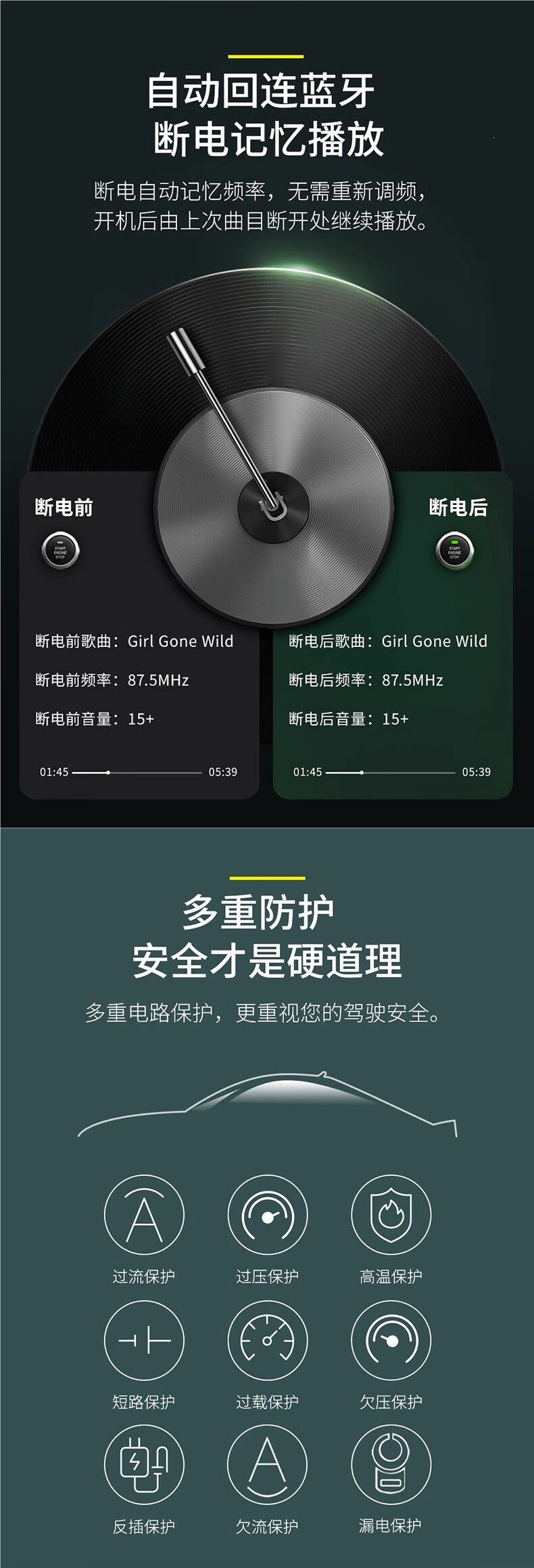 Baseus Car Bluetooth Receiver Mp3 Player Lossless Sound Quality Conversion Car Charger Fast Charging Cigarette Lighter