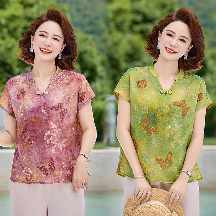 High-End Young Mom Fashion 2026 T-Shirt Women's Short-Sleeve Summer New Ice Silk Top Stylish and Trendy Middle-Aged T-Shirt