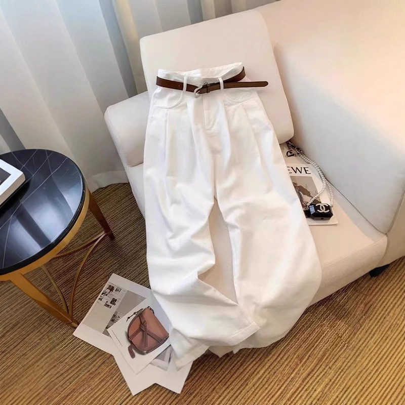 White High-Waisted Jeans for Women 2025 New Design Autum Pleated Loose Slimming Look Draped Casual Floor-Length Pants White High-Waisted Jeans for Women 2025 New Design Autum Pleated Loose Slimming Look Draped Casual Floor-Length Pants
