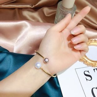 DIY freshwater pearl 18K gold copper gold-plated fashion simple design double bead open bracelet bracelet wholesale