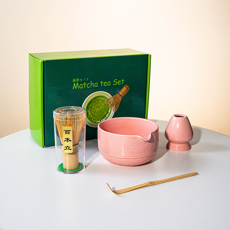 FJT 버섯 입이 있는 직선 그릇 핑크 4개 세트(짙은 녹색 색상 상자)